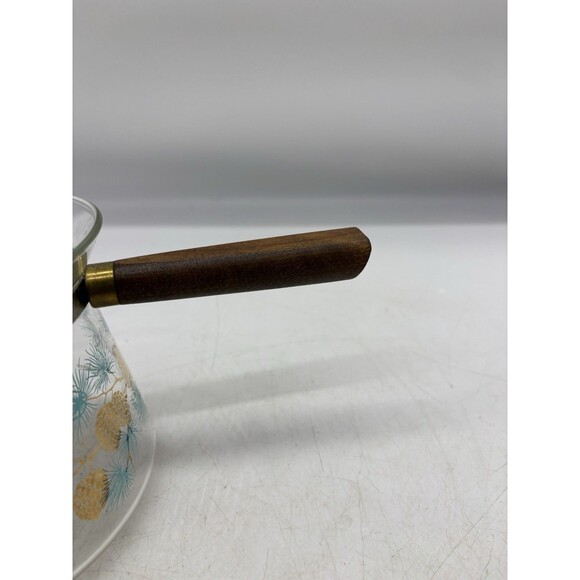 Vtg Mid-Century Douglas Libbey Flameproof Coffee Pot Blue Gold Gilt Pine Cones - Picture 3 of 9